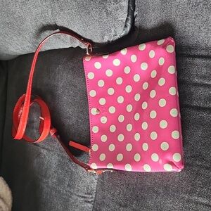 Like new kate spade pink and white polka dots purse with red strap